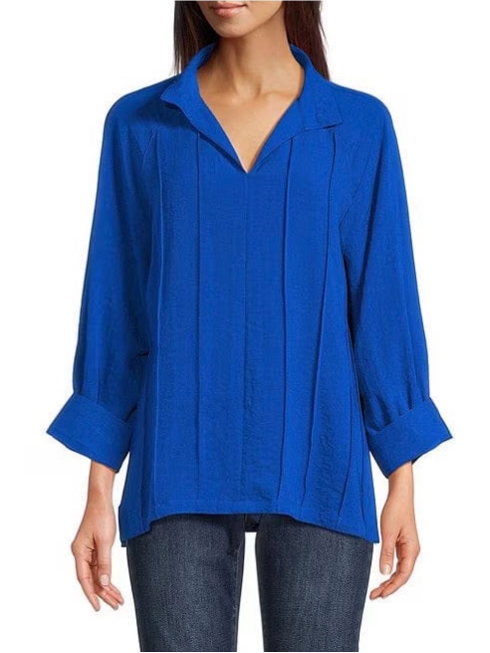 John Mark Cobalt Blue Collared Split V-Neck Tunic Top 3/4 Sleeves Sz M NEW - Picture 16 of 16